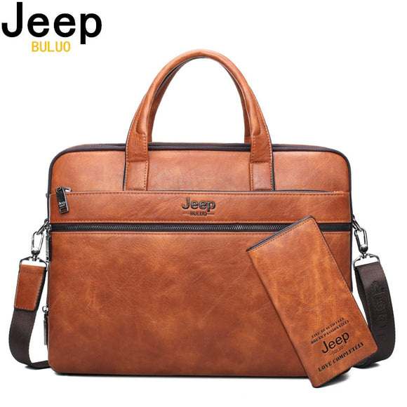 JEEP BULUO Leather Laptop Briefcase Bags/ Shoulder Bags for 14