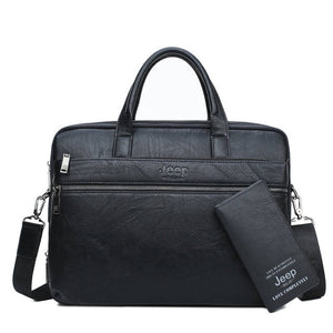 JEEP BULUO Leather Laptop Briefcase Bags/ Shoulder Bags for 14"  laptop/ MacBook/ notebook 2Pcs Set