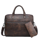 JEEP BULUO Leather Laptop Briefcase Bags/ Shoulder Bags for 14"  laptop/ MacBook/ notebook 2Pcs Set
